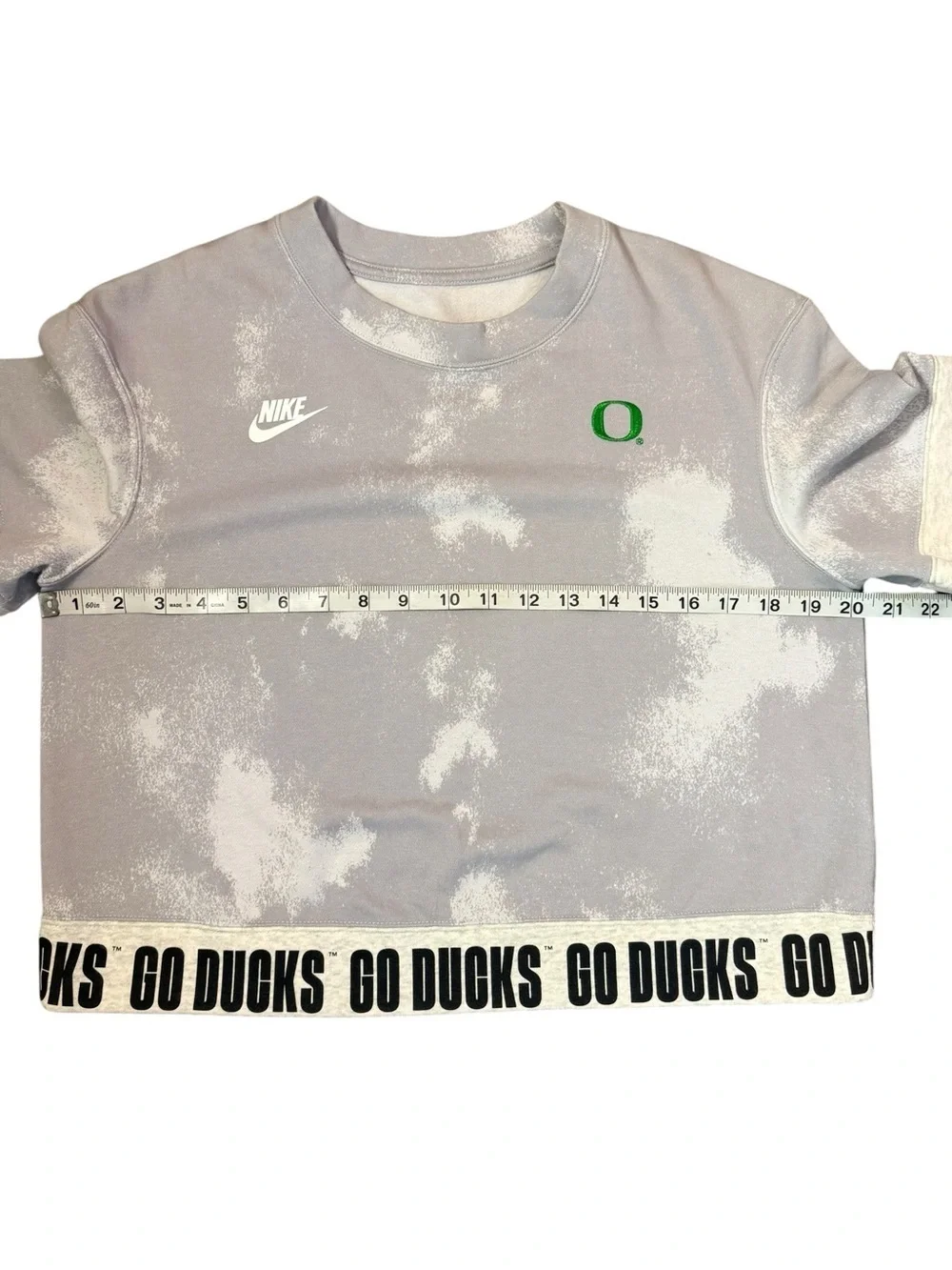 Nike Oregon Ducks Cropped Sweatshirt Tie Dye Bleach Wash Gray Women’s Size Small